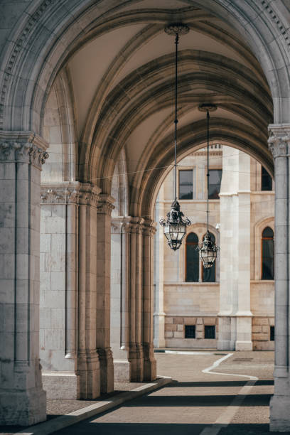 istock Historical Architectural Columns in Budapest with Vintage Lantern. 2167789478