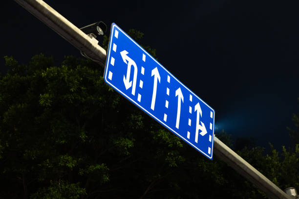 At night, road signs