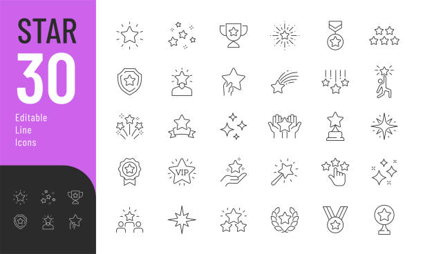 star line editable icons set. - stars stock illustrations