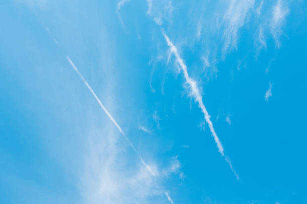 Blue sky and white clouds background，Water vapor trail, clouds, sky