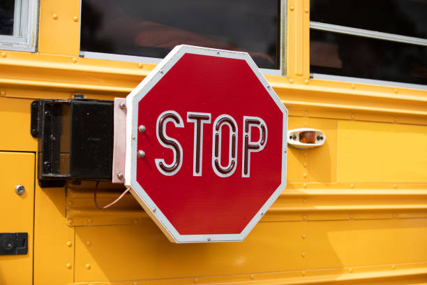 Close up on school bus in the parking lot