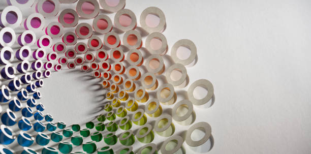 Native image size: 10697 x 5304. A mesmerizing 3D paper sculpture features a spiral of circular cutouts transitioning through a vivid color gradient. The intricate design and the play of light and shadow add depth, making the artwork appear as if it’s flowing off the surface. The delicate precision in cutting and arranging the paper circles highlights the artistry and craftsmanship involved in creating this visually striking piece.
