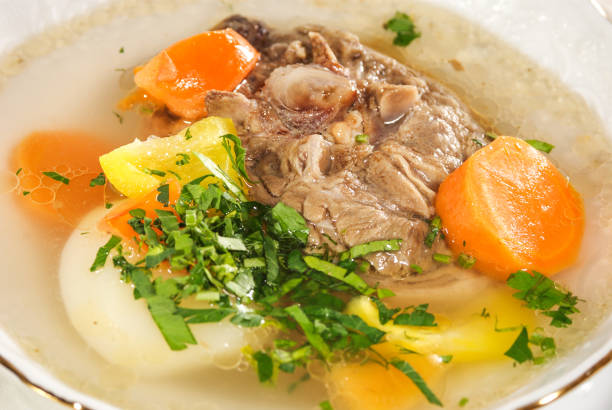 Meat soup with vegetables, pork broth