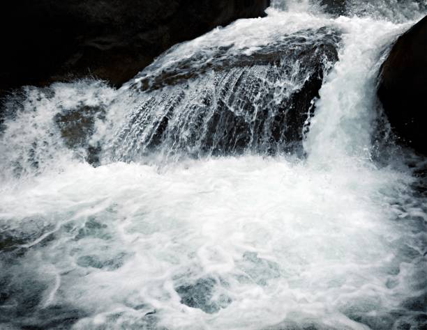Natural waterfall opening unique paths between native vegetation and ancient rocks