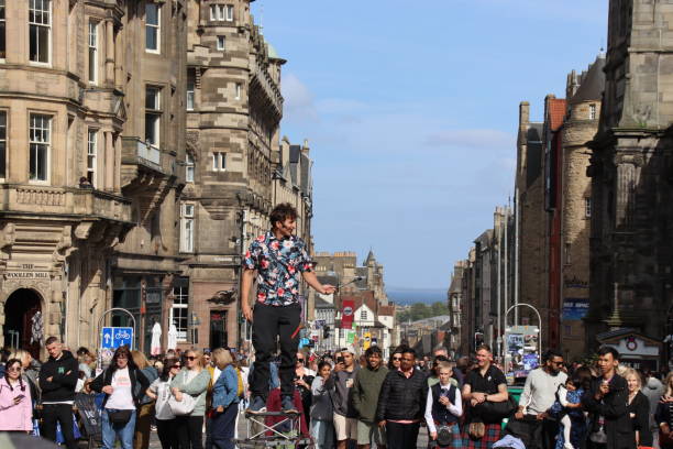 Performers and public at Edinburgh Fringe street events, Edinburgh , Scotland