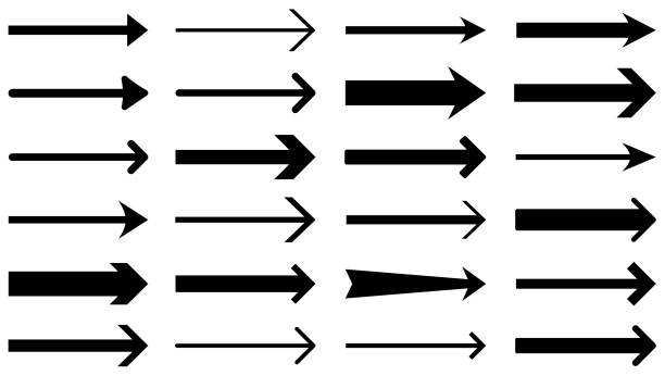 bildbanksillustrationer, clip art samt tecknat material och ikoner med minimalist black arrow icons with various thicknesses and styles. - pilsymbol