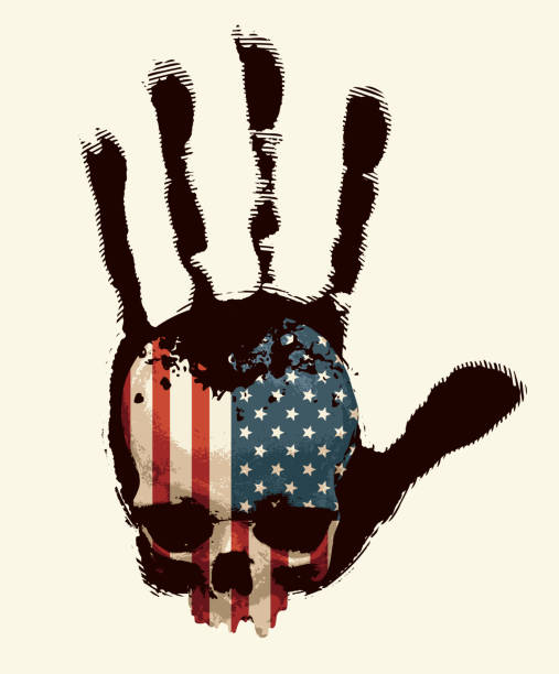 istock human skull with USA flag on print human palm hand 2167809103