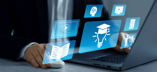 istock Education internet Technology.Business person who attends online lessons on a digital technology screen.E-learning education.Digital internet lessons and online webinar on virtual screen. 2167810548