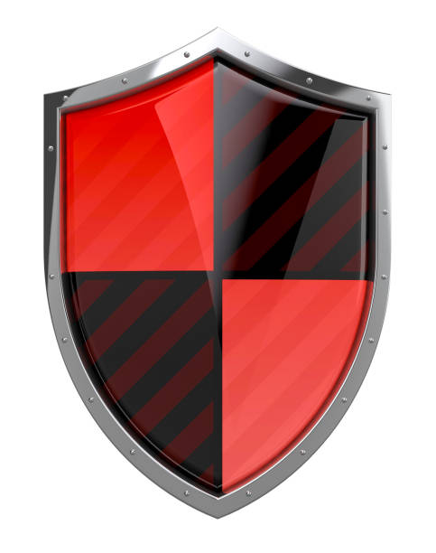 3D render of red protection shield on white background