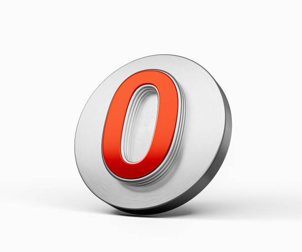 Vibrant Red Number Zero 0 On A Metallic Silver Disc Icon On White Background 3D Illustration