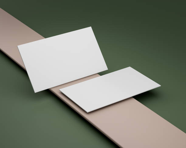 Two Blank White Business Card Mockups Are Placed On Beige Rectangular Surface 3D Illustration