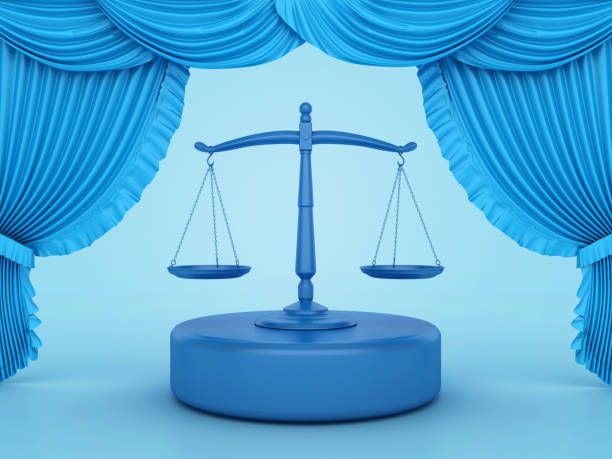Legal Weight Scale with Curtains - Colored Background - 3D Rendering