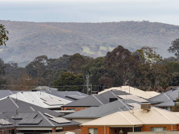 istock Rooftops of houses next to bush 2167819422