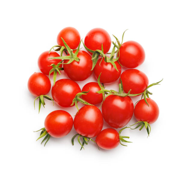 istock Small red cherry tomatoes isolated on white background. 2167821920