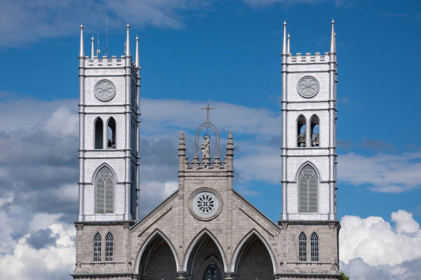 Sainte-Anne-de-la-Perade, Quebec, Canada - 11 August 2024 : Bell tower of the Sainte-Anne-de-la-Perade Catholic church