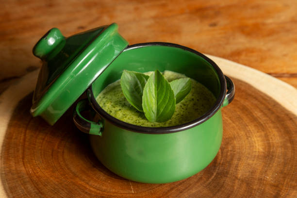 Small pot of green salad dressing