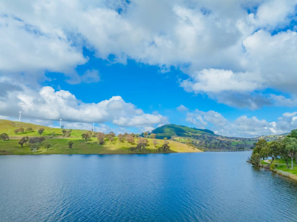 istock Aerial daytime views over Carcoar Dam with clouds 2167839411