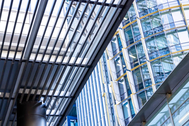istock Closeup modern corporate buildings, abstract background with copy space 2167840076