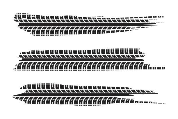 ilustraciones, imágenes clip art, dibujos animados e iconos de stock de marcas de neumáticos negros sobre fondo blanco, rayas horizontales, marcas de la banda de rodadura, desgaste, impresión de goma. - marca de frenazo