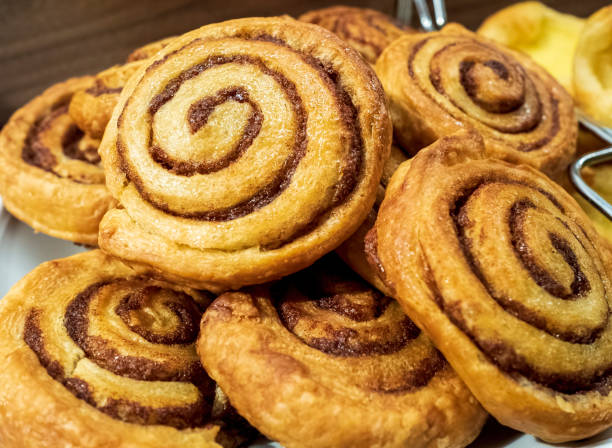 istock Pastry Scrolls stacked up in a serving tray 2167845608