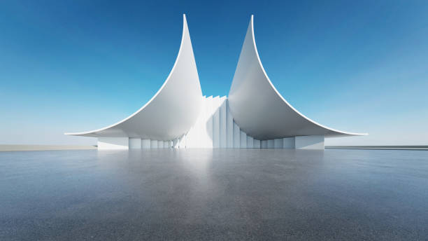 istock 3d render of abstract curve structure futuristic architecture with empty concrete floor 2167853453