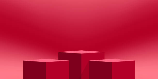 istock podium stand red, pedestal, product display, podium cosmetic product for display 2167856600