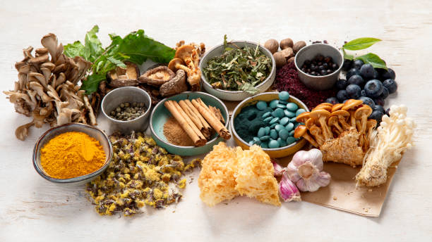 istock Adaptogen healthy food. Herb and spice collection on light background 2167859574
