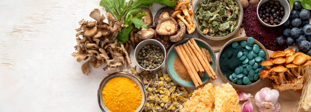 istock Adaptogen healthy food. Herb and spice collection on light background 2167859794