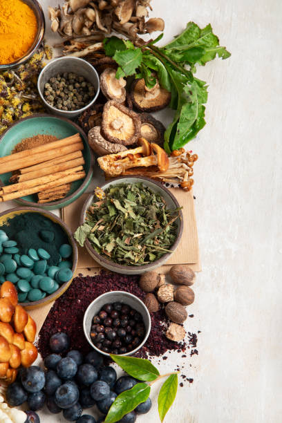 istock Adaptogen healthy food. Herb and spice collection on light background 2167859798