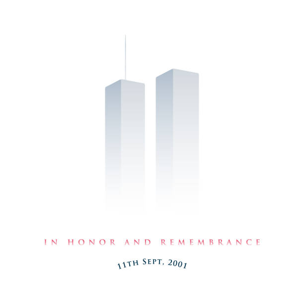 Minimalist twin towers with remembrance text for 9/11 Minimalist twin towers with remembrance text for 9/11 september 11 stock illustrations