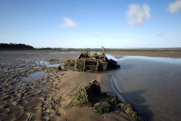 istock Abandoned 4x4 sunk into sand on beach. 2167867193