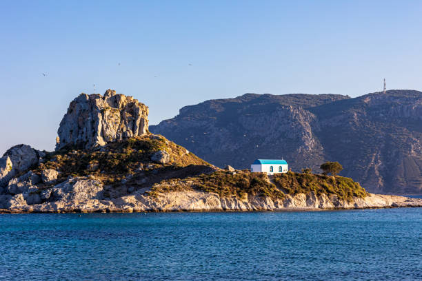 Beautiful afternoon at the Agios Stefanos beach in kos island, greece