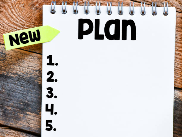 istock Plan words written in an office notebook. New challenges, new plans, time for a change. 2167879531