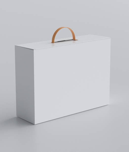 istock Blank white paper box with handle mock up isolated on white background, 3d illustration, 3d rendering 2167880693