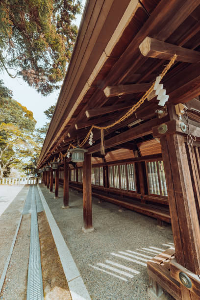 Okayama, Japan - April 13, 2024: Shide (紙垂, 四手) are zigzag-shaped paper streamers, often seen attached to \