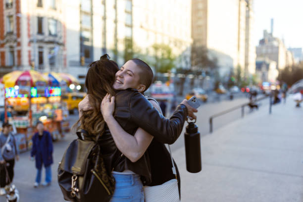 Joyful Urban Reunion at Dusk