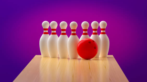 istock Bowling ball and pins concept. 3D rendering. 2167890394