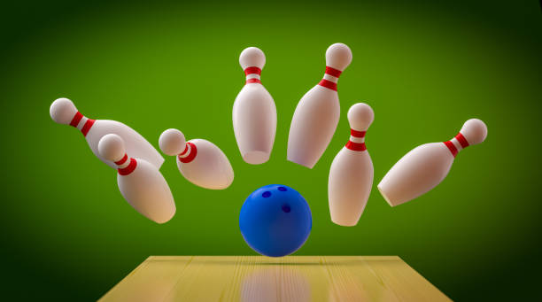 Bowling ball and pins concept. 3D rendering.