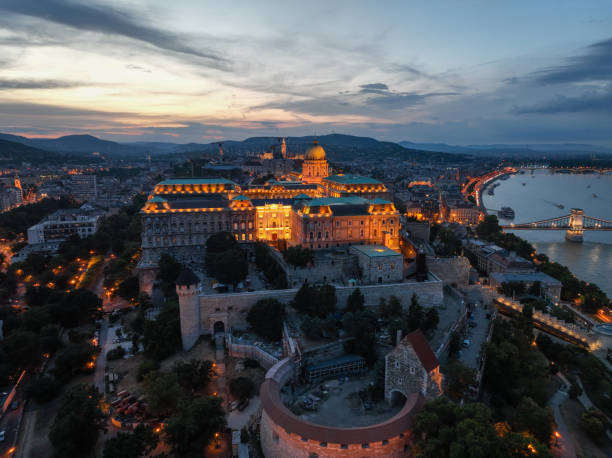 istock Budapest Hungary aerial view sunset night 2167895319