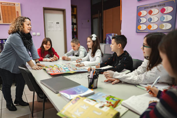istock Woman teaching a group of elementary students at language school 2167899901