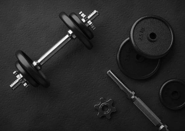 Dumbbells in a Gym. Top view.