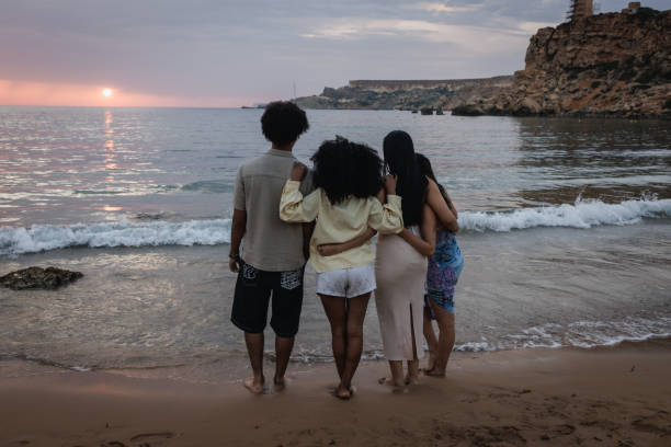 Beautiful girl friendship happy enjoy laughing and play on the blue sea and white sand beach