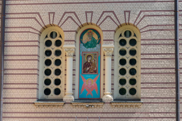 Stained glass window from Saint-Georges church in Chatenois, built in 1759 in Romanesque style