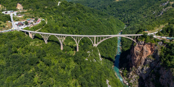 Aerial view of bridge in Djurdjevica Tara, Montenegro