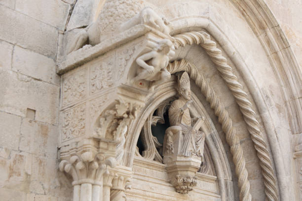 Statue of St. Mark on the Cathedral in Korcula, Croatia.