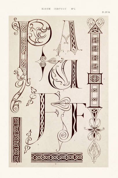 istock Medieval alphabet initials and ornaments in the style of illuminated art. Vintage chromolithography from a 19th-century book published in London. 2167914737
