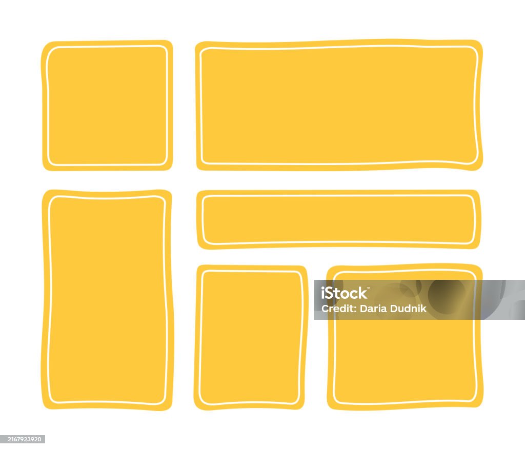 Hand Drawn Rectangular Text Boxes Set Yellow Quote Frames Doodle Style ...