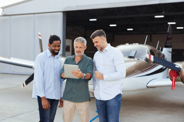 istock Team from the private airport operating with the flights 2167925247