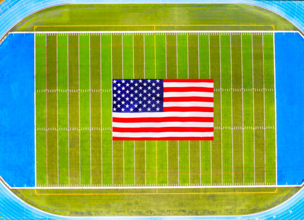 istock Drone view of empty football field 2167928052