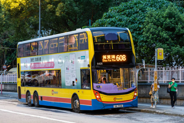 Hong Kong - August 22, 2024 : Citybus Dennis Trident E500 Turbo 12.8m at Kowloon City Shing Tak Street Bus Terminus in Hong Kong. Route 608 is going to Shau Kei Wan.